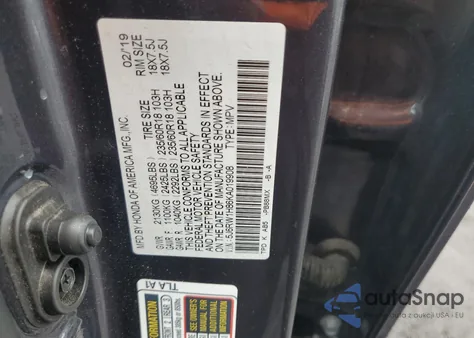 2019 Honda Cr-V Exl из США, поврежденный, VIN 5J6RW1H86KA019908